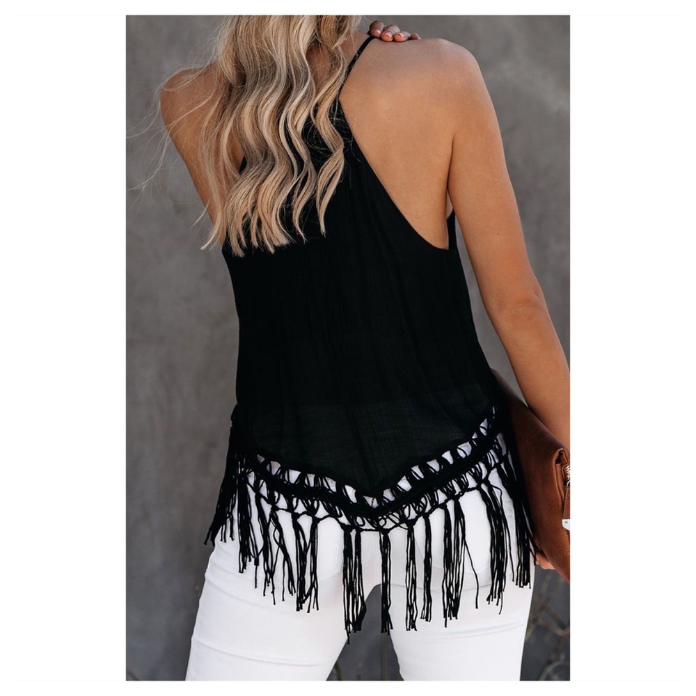 🆕 black macramé tassel hem tank - Picture 3 of 3